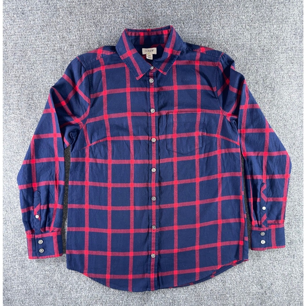 J.Crew Womens Navy Blue Red Plaid Button Down Flannel Shirt XS Long Sleeve